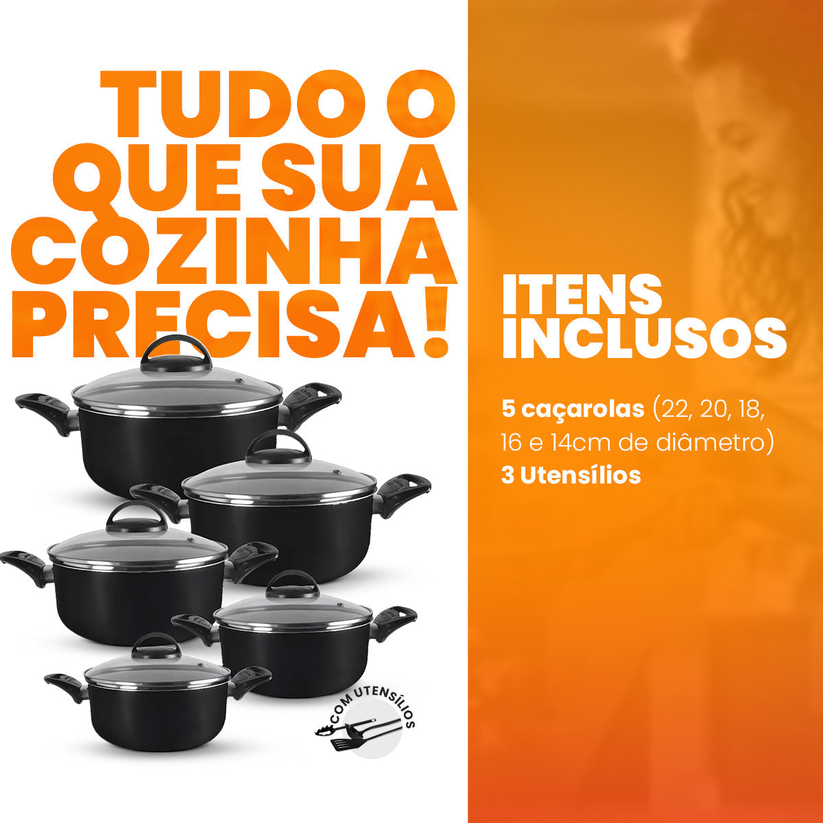 Jogo De Panelas 5 Peças Antiaderentes - Preto