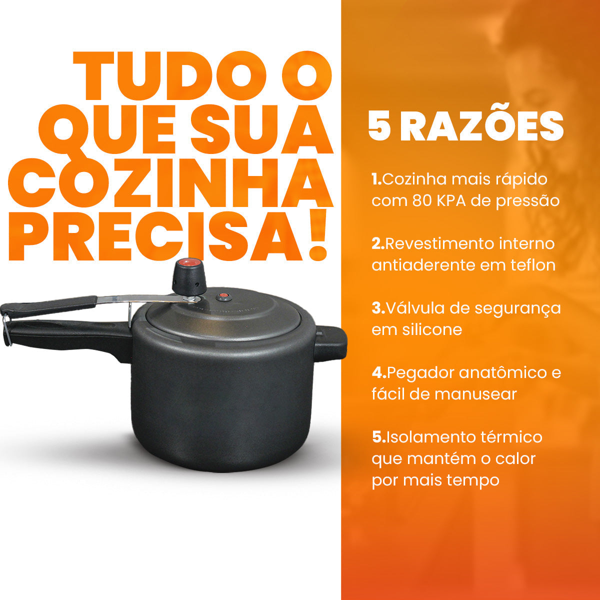 Panela De Pressão 4,5 Litros Revestimento Antiaderente - Preto