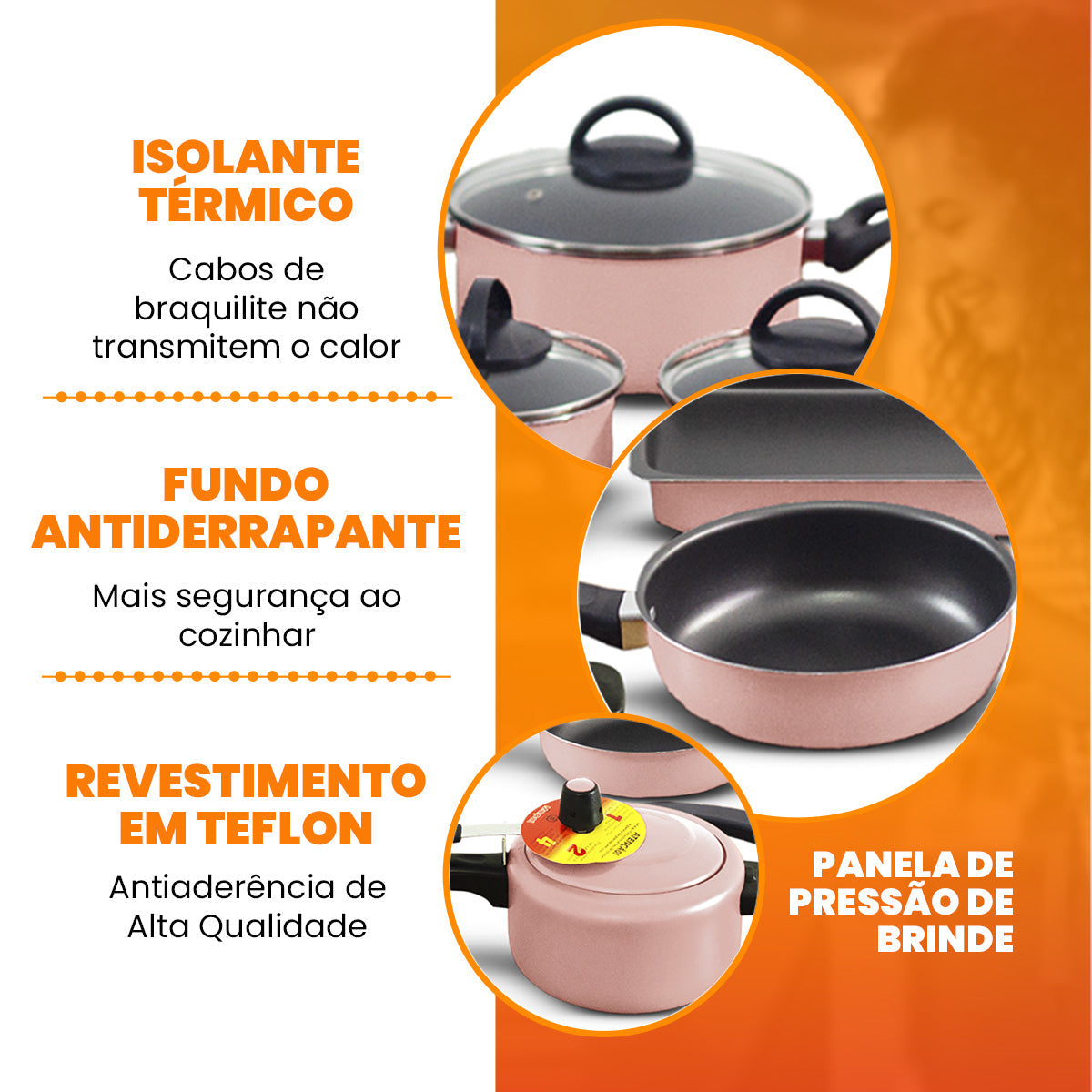 Conjunto De Panelas Antiaderente 17 Peças - Rosé