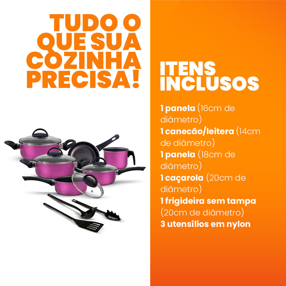 Jogo de Panelas Antiaderente 9 Peças - Roxo