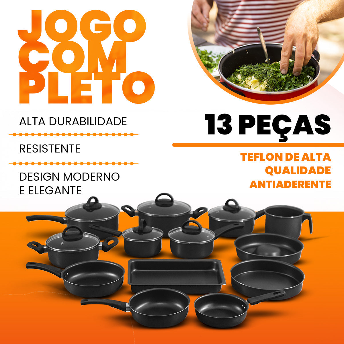 Jogo De Panelas 13 Peças Antiaderente - Preto