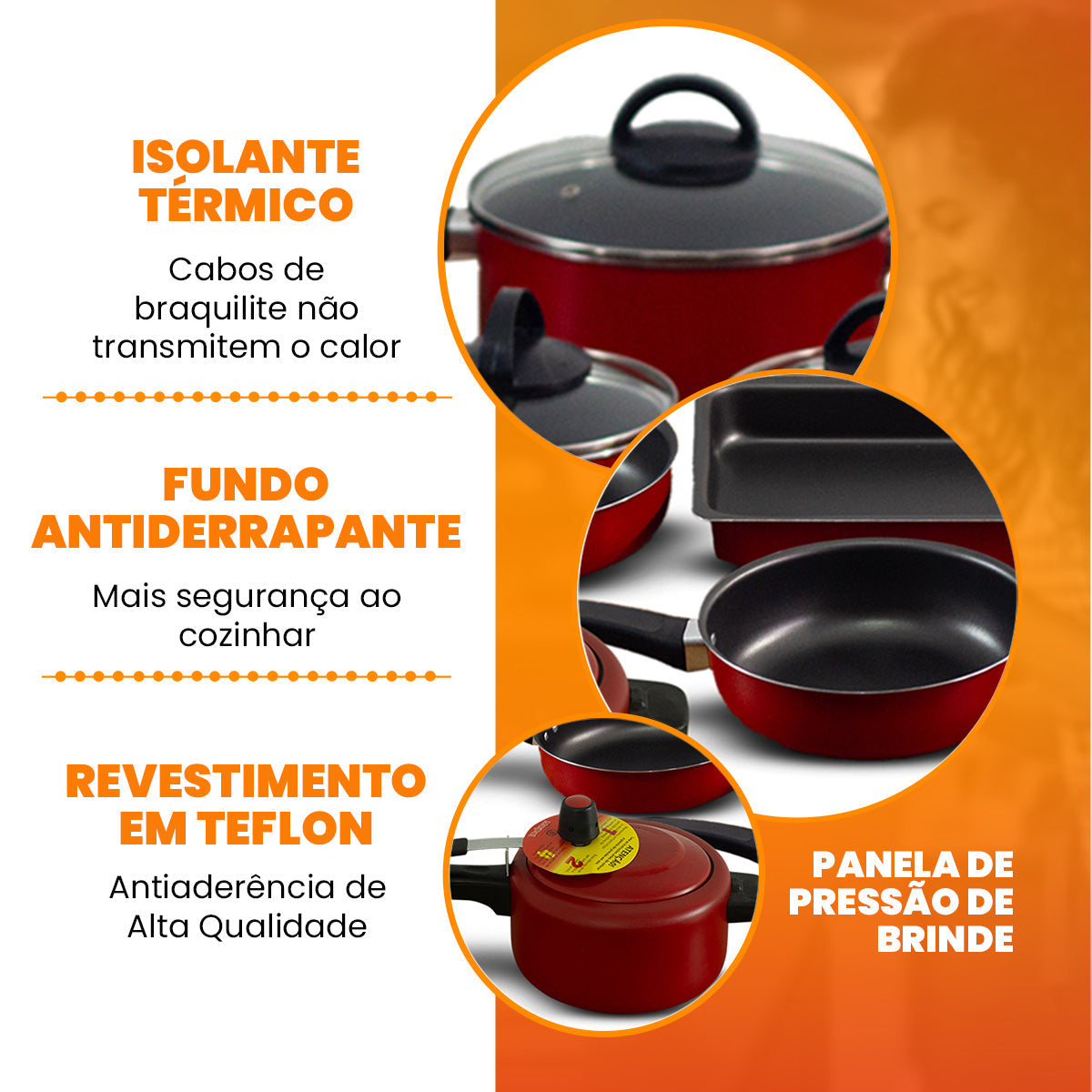 Conjunto De Panelas Antiaderente 17 Peças  - Vermelho