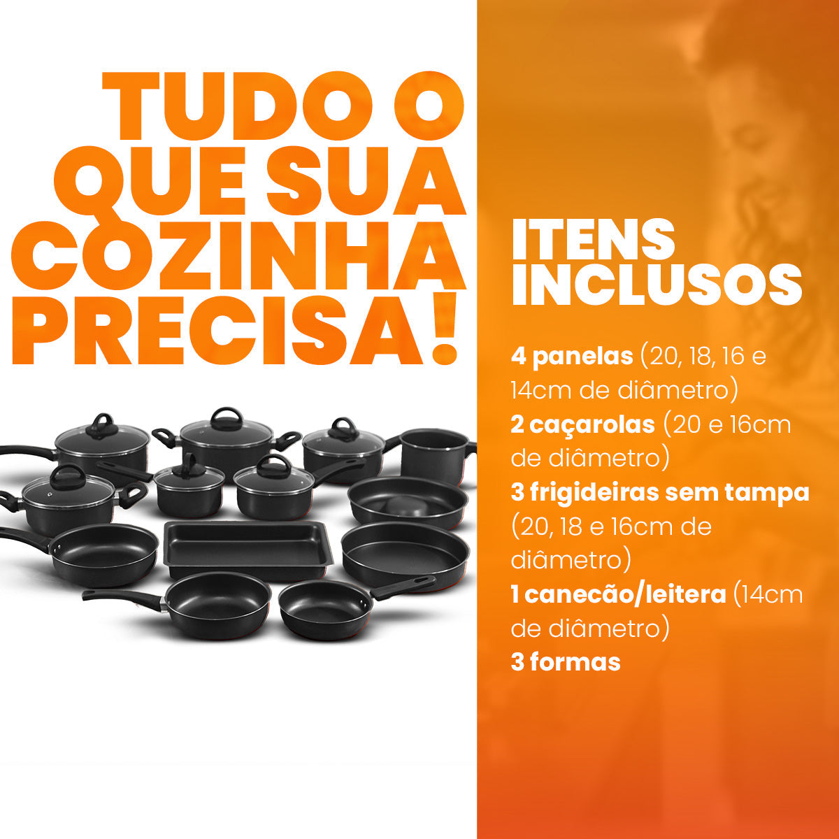 Jogo De Panelas 13 Peças Antiaderente - Preto