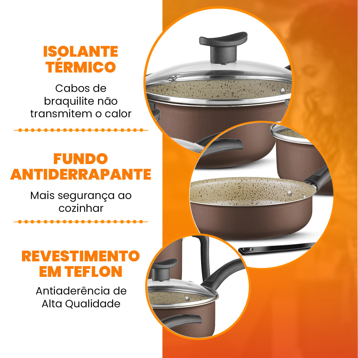 Jogo de Panelas Antiaderente 10 Peças - Linha Coffee - Chococcino