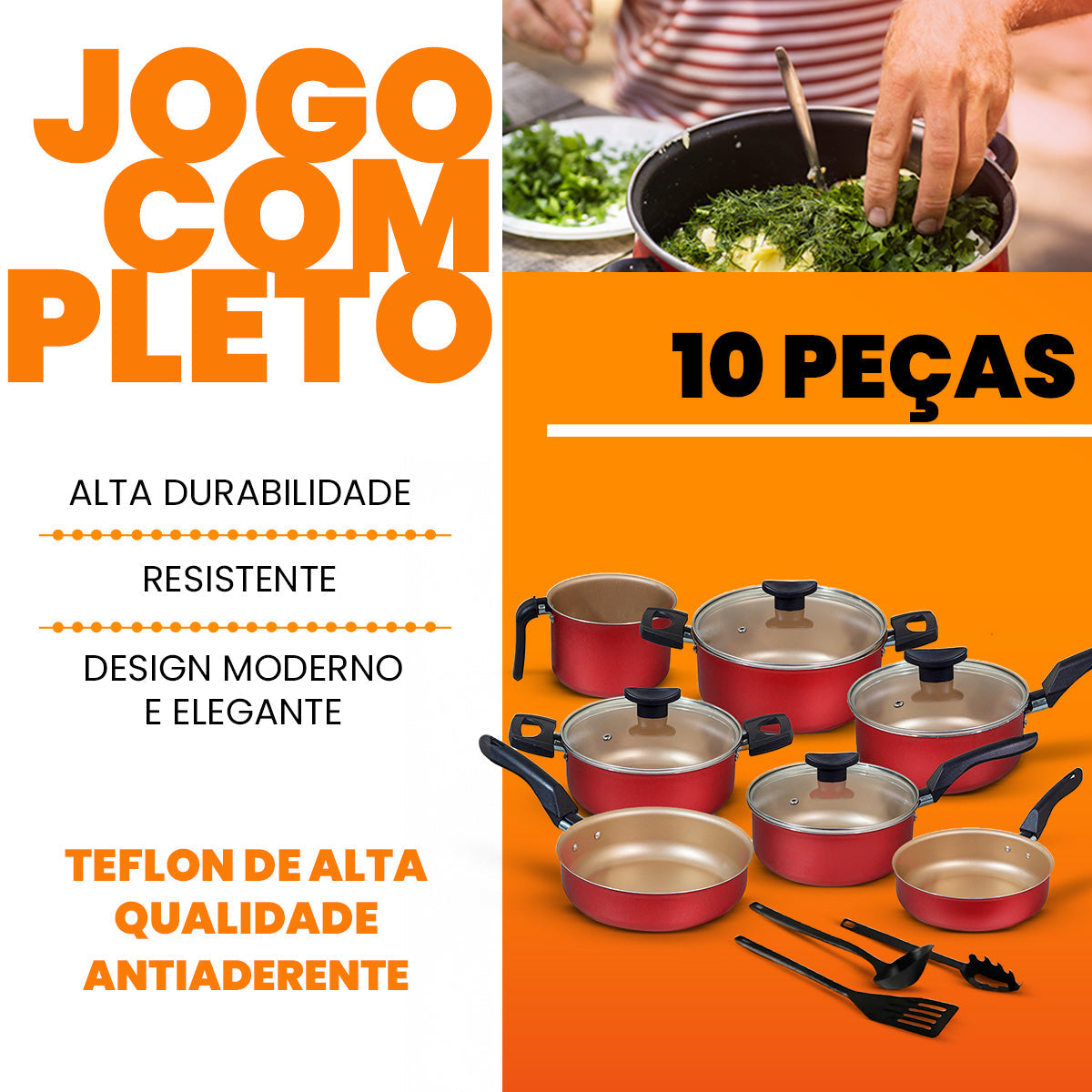 Jogo de Panelas Antiaderente 10 Peças - Cereja