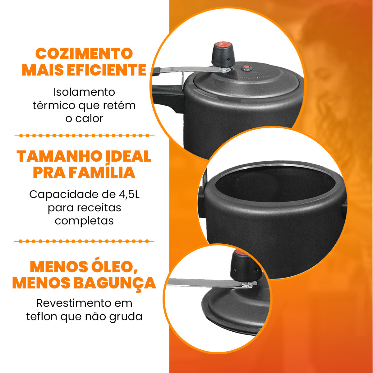Panela De Pressão 4,5 Litros Revestimento Antiaderente - Preto