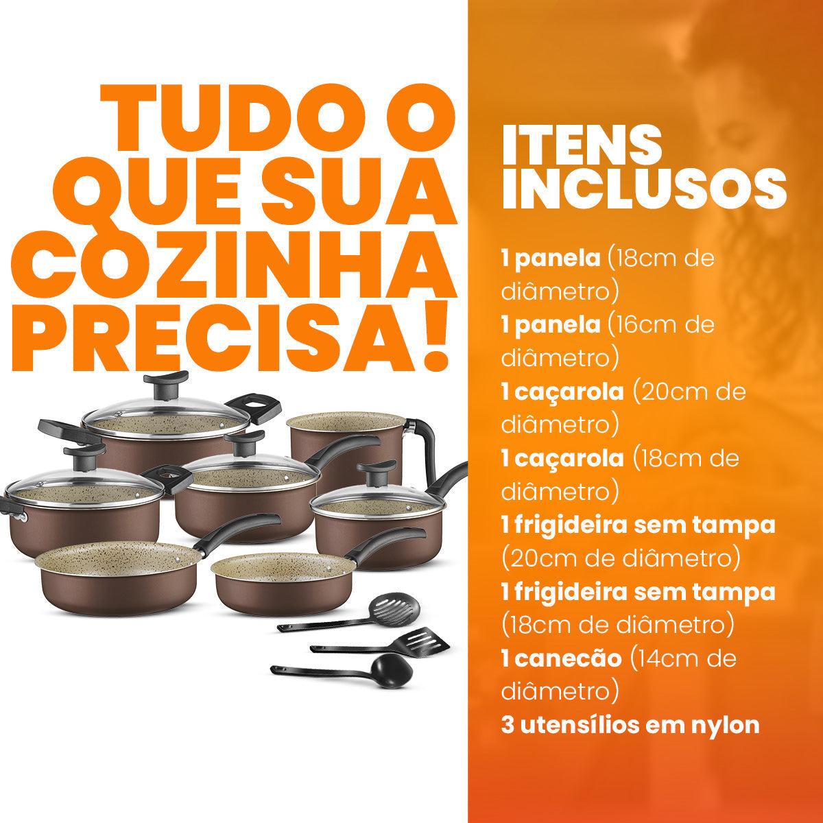Jogo de Panelas Antiaderente 10 Peças - Linha Coffee - Chococcino