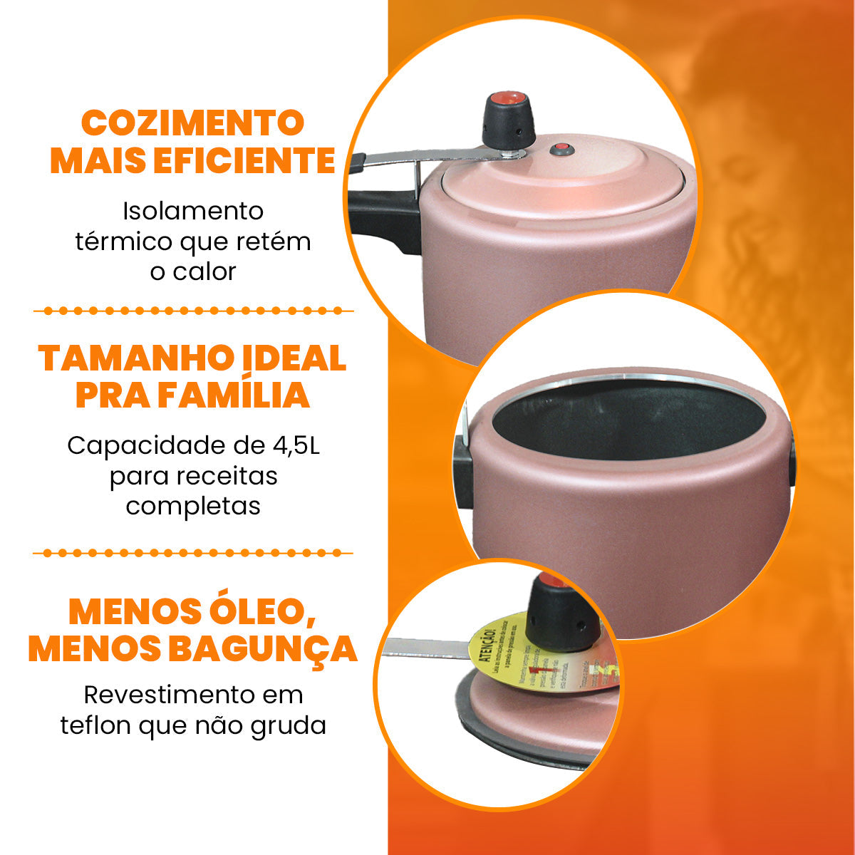 Panela De Pressão 4,5 Litros Revestimento Antiaderente - Rosé