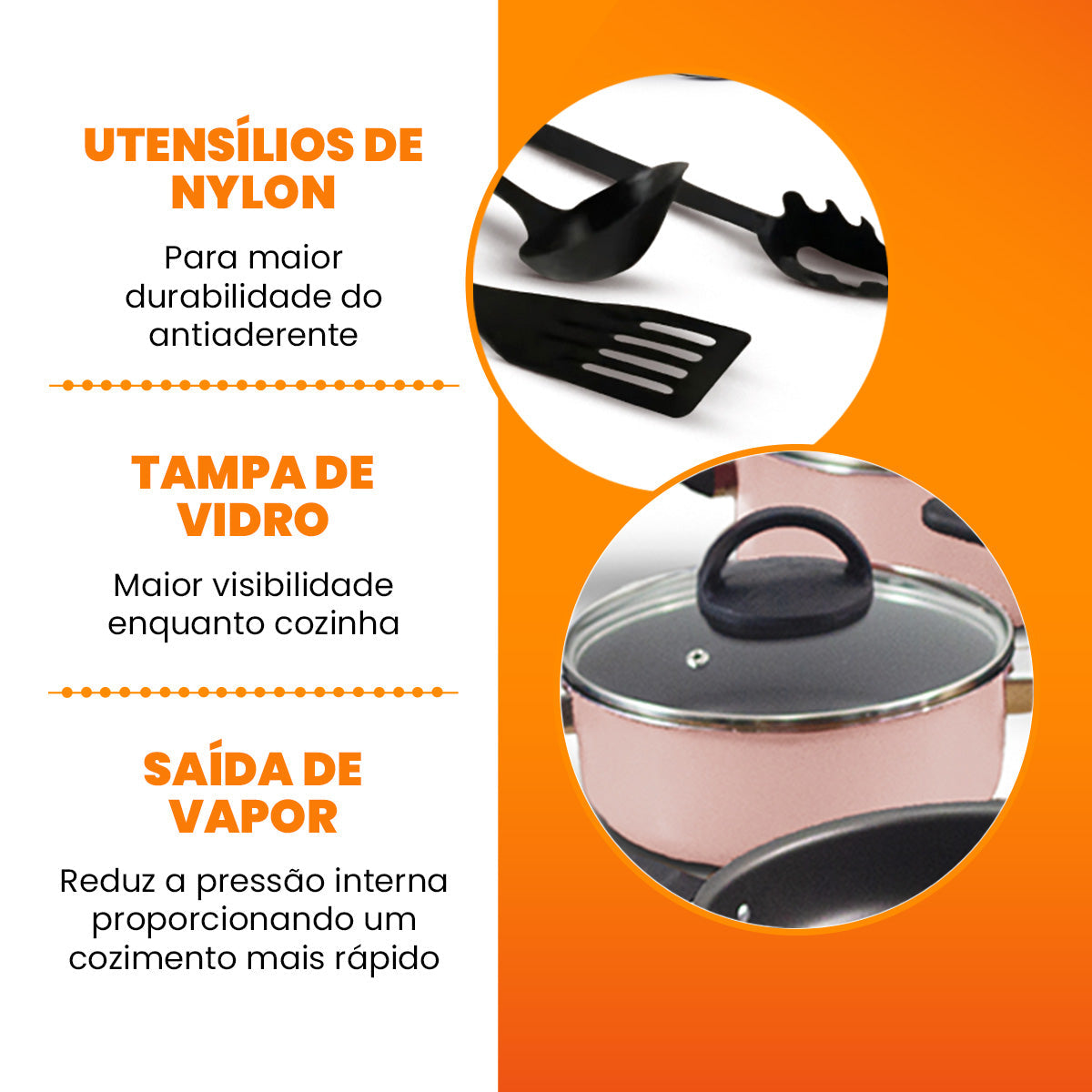 Conjunto De Panelas Antiaderente 17 Peças  - Rosé