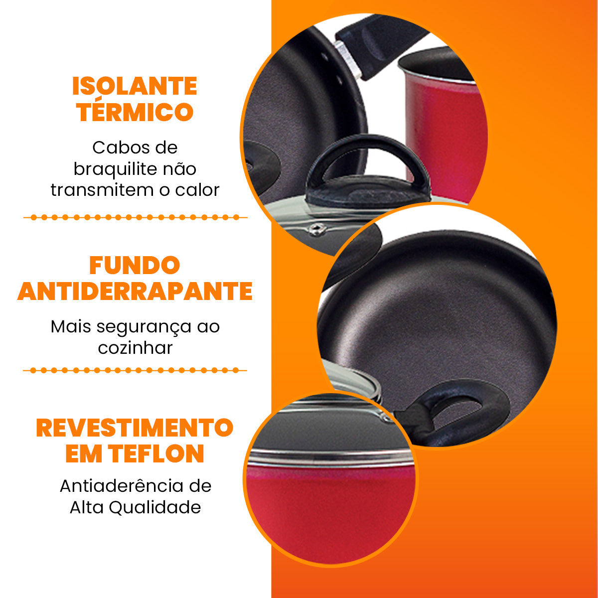 Jogo de Panelas Antiaderente 9 Peças - Vermelho