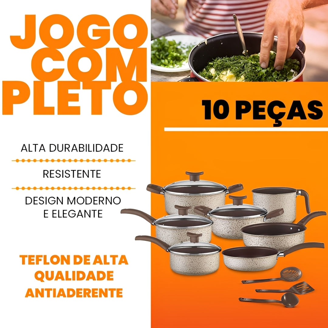 Jogo de Panelas Antiaderente 10 Peças - Linha Coffee - Cappuccino