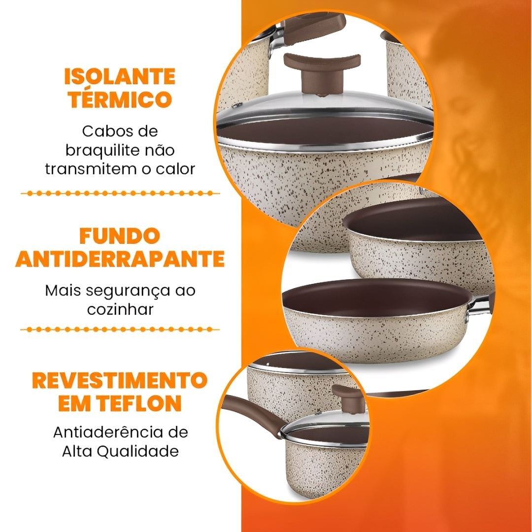 Jogo de Panelas Antiaderente 10 Peças - Linha Coffee - Cappuccino