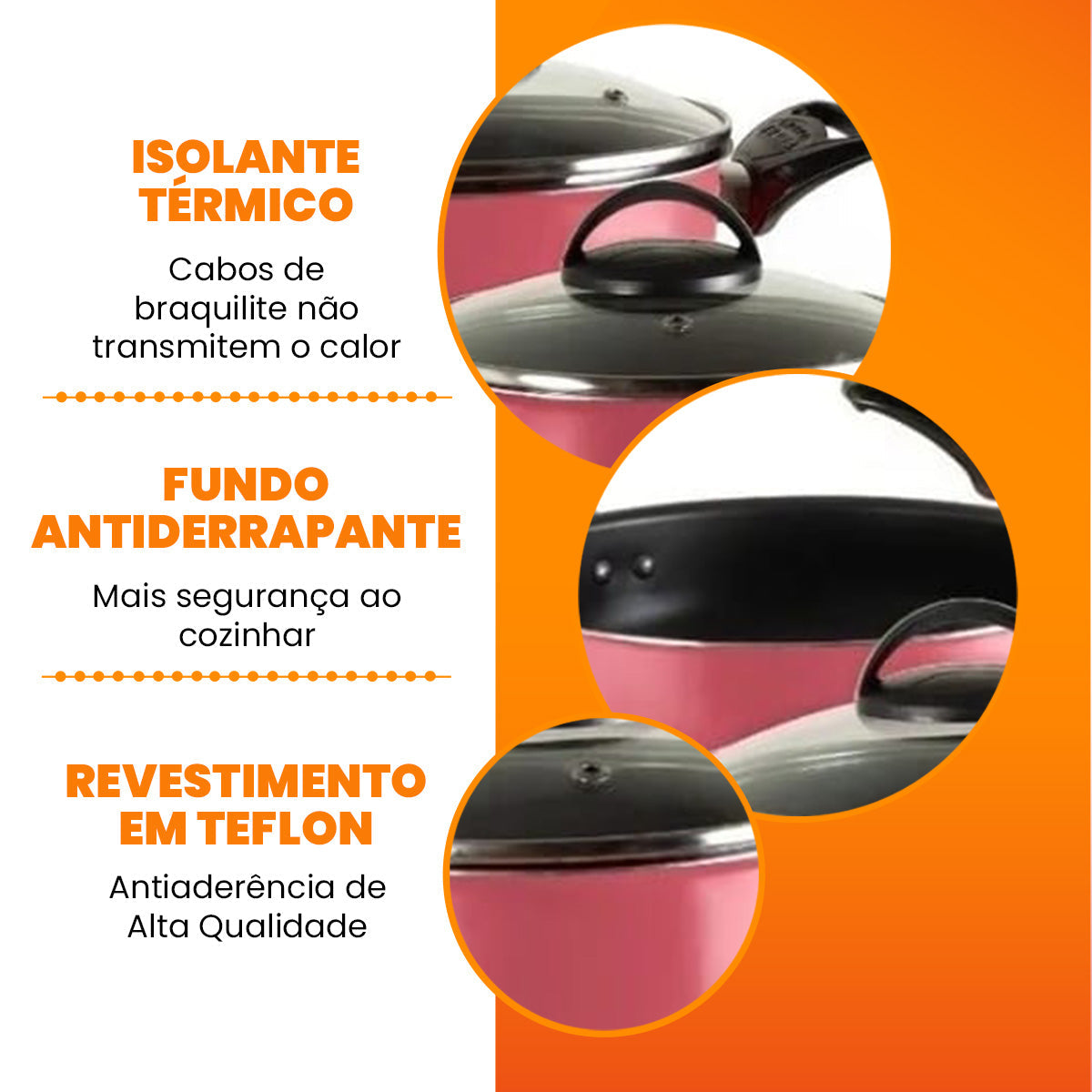 Jogo de Panelas Antiaderente 9 Peças - Rosa
