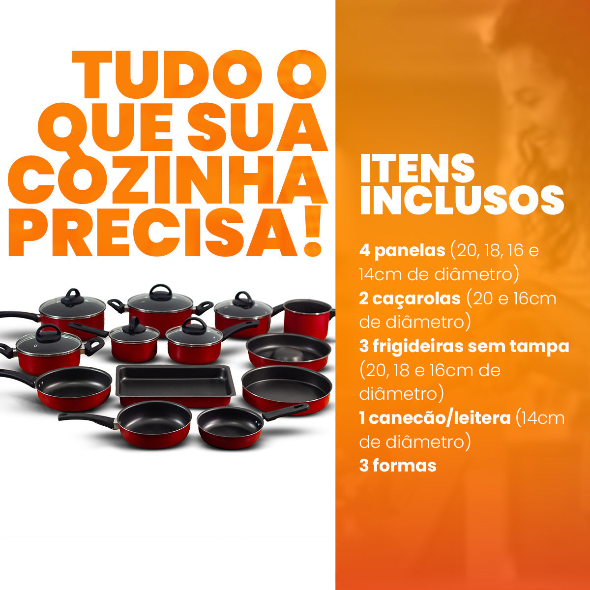 Jogo De Panelas 13 Peças Antiaderente - Vermelho