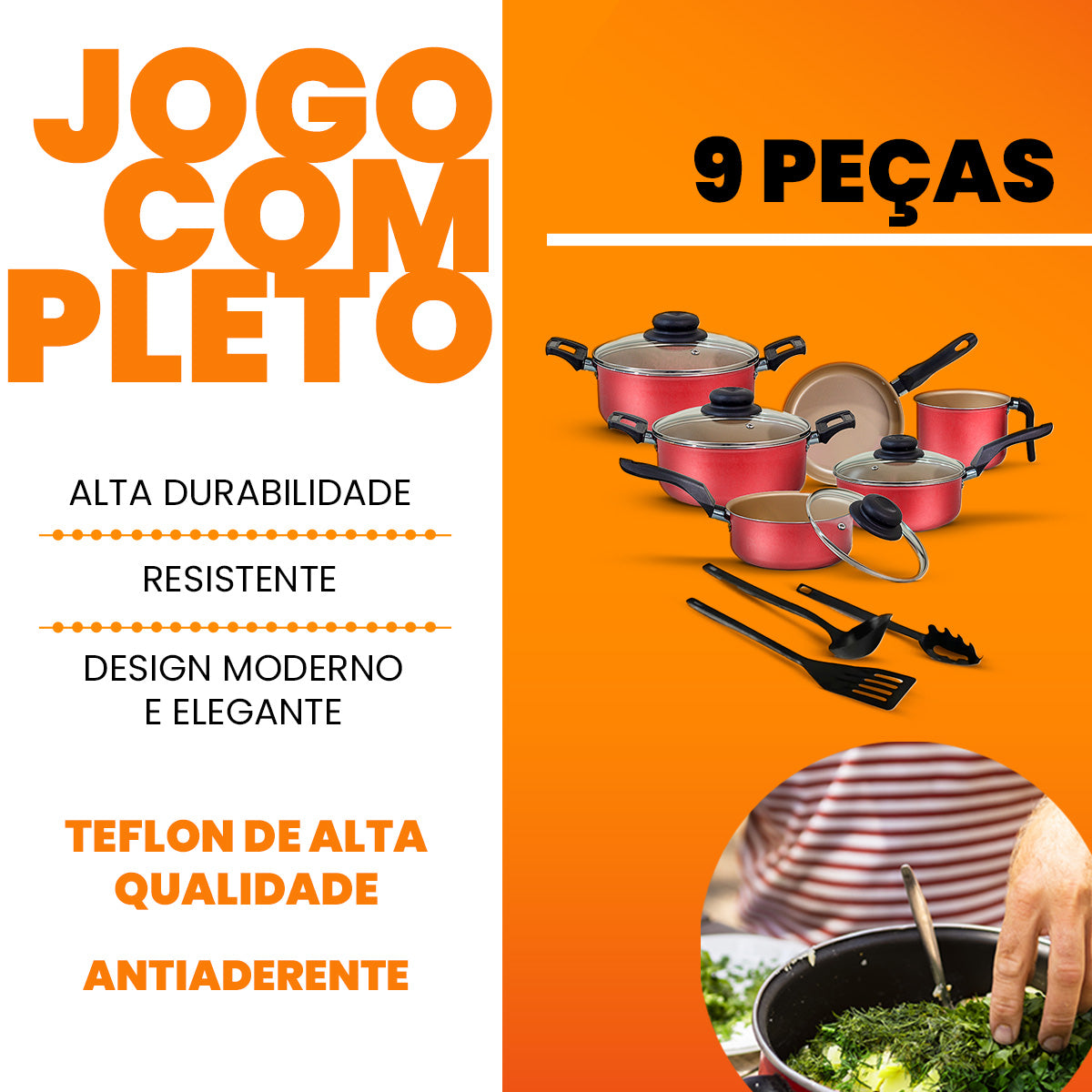 Jogo de Panelas Antiaderente 9 Peças - Cereja