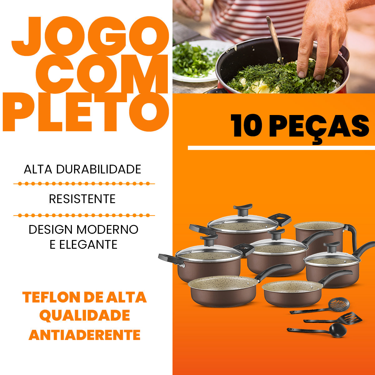 Jogo de Panelas Antiaderente 10 Peças - Linha Coffee - Chococcino
