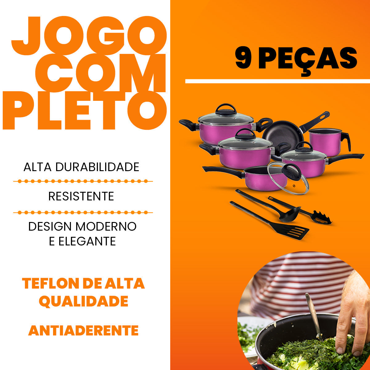 Jogo de Panelas Antiaderente 9 Peças - Roxo