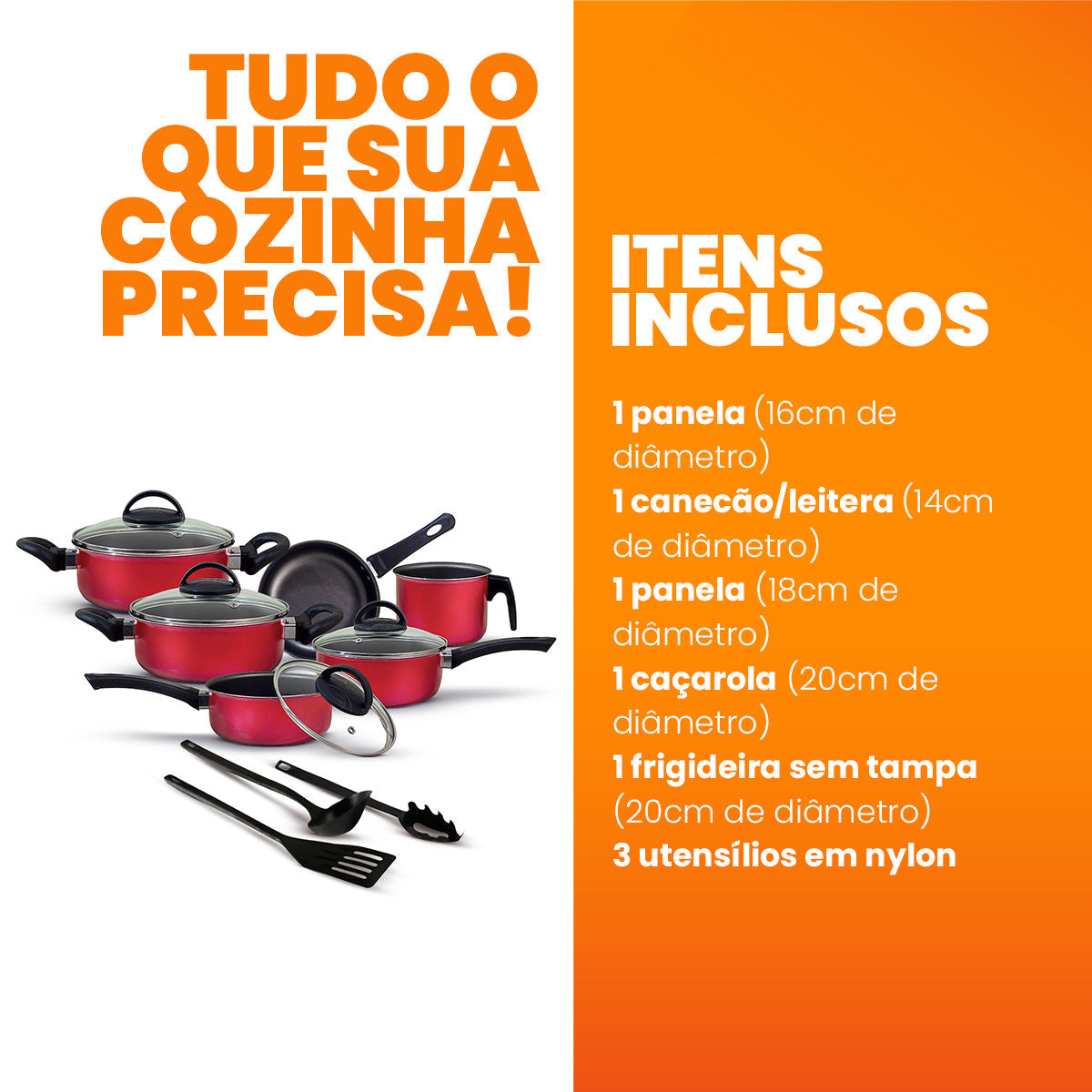 Jogo de Panelas Antiaderente 9 Peças - Vermelho