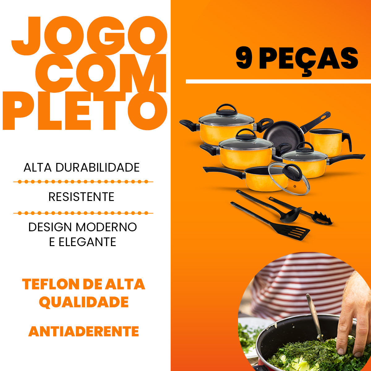 Jogo de Panelas Antiaderente 9 Peças - Amarelo