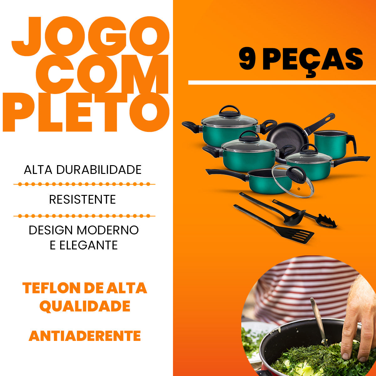 Jogo de Panelas Antiaderente 9 Peças - Verde